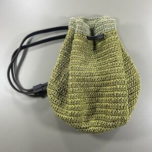 Eddie Bauer Boho Green Straw And Leather‎ Drawstring Backpack Braided